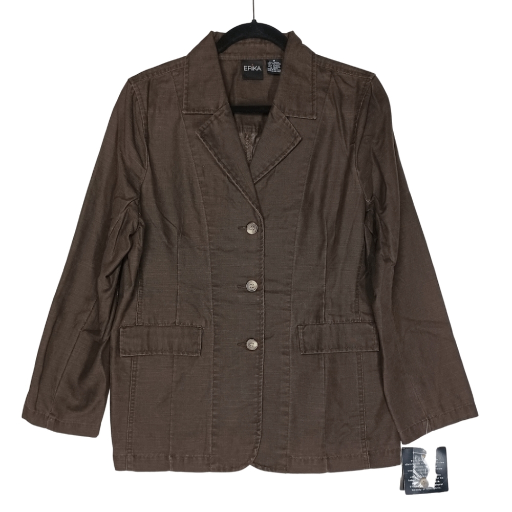 ERIKA Chocolate Button Up Blazer Medium Jacket With Pockets NWT